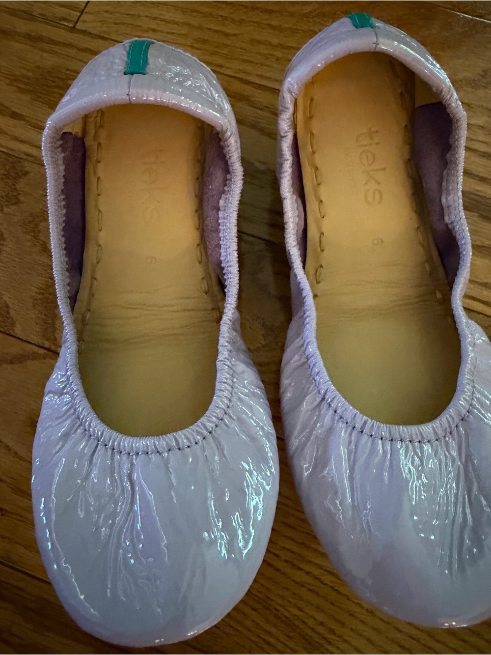 Tieks Lavendar Patent Ballet Flats with Teal Heel Tab - Picture 3 of 3